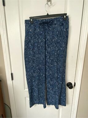 Athleta Navy Blue Printed Wide-Leg Drawstring Pants